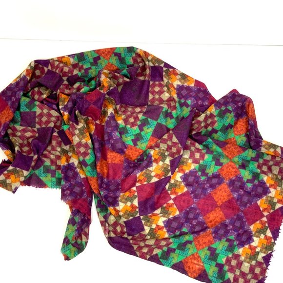 Bindya New York Cashmere Silk Multicolor Geometric Print Scarf Shawl - Picture 12 of 16